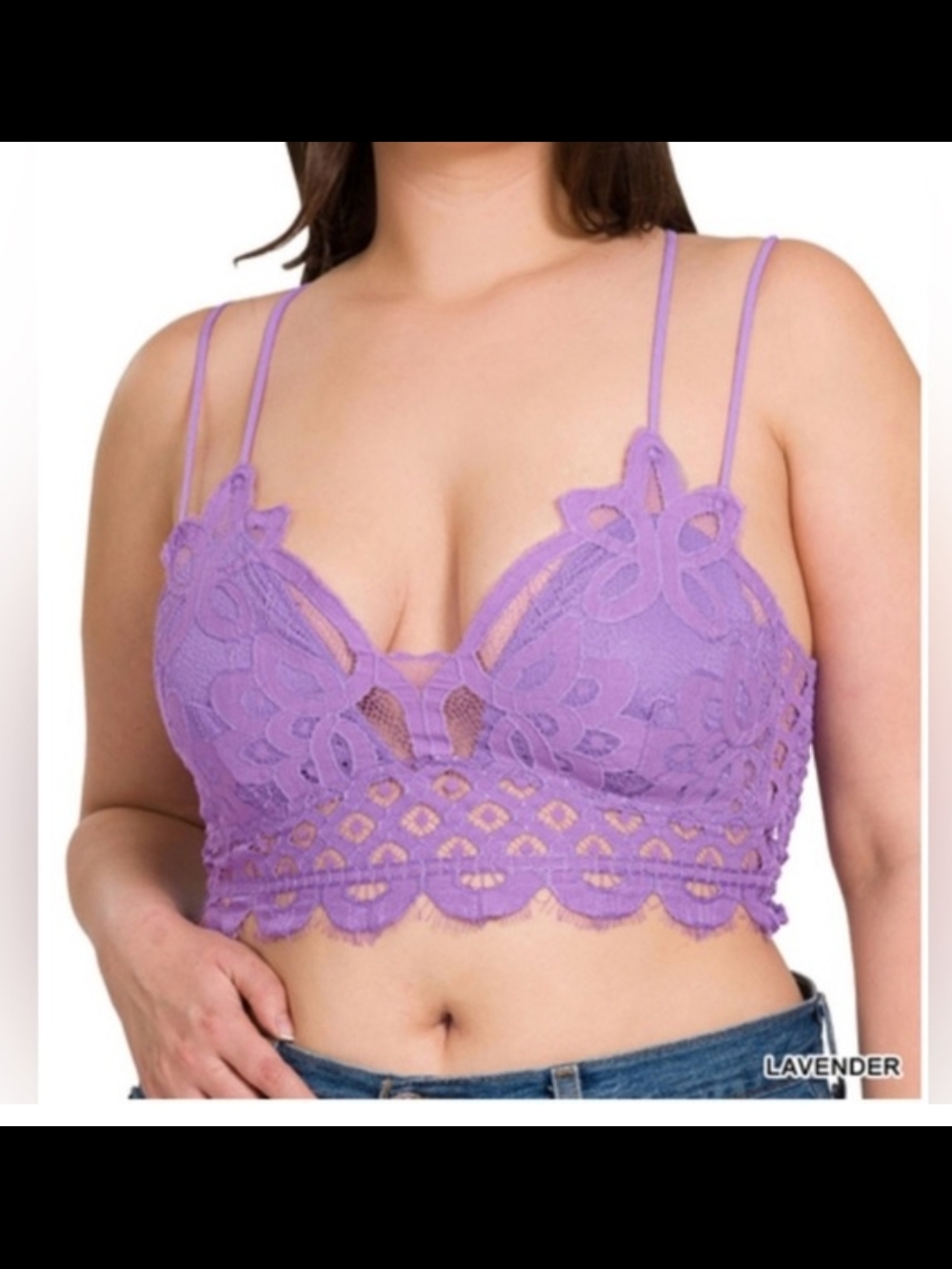 Zenna Women's Plus Lavender Lace Bralette Smocking Back Crop Top Removable Pads